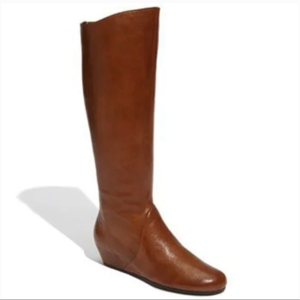 Nordstrom bp wedge heel cognac brown leather boot with zipper back